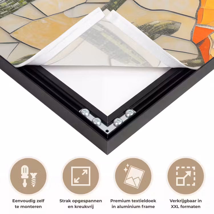 Klaprozen - Oranje - Mozaïek - Bladeren Textielframe zwart klein -USP_feed_closeupNL
