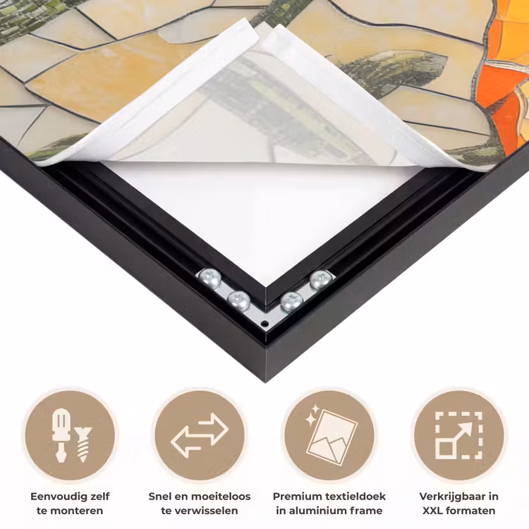 Klaprozen - Oranje - Mozaïek - Bladeren Textielframe zwart klein -USP_closeupNL