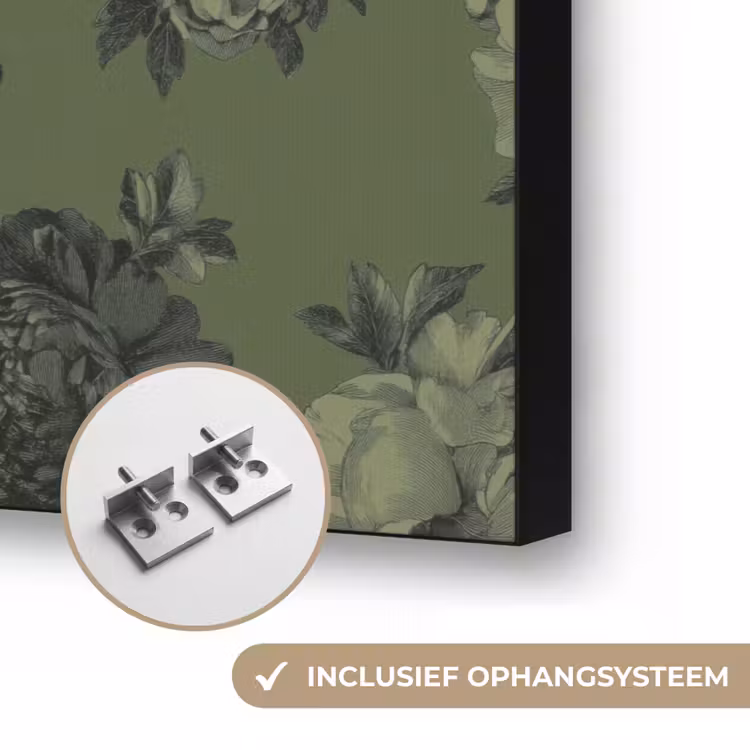 Klassiek - botanisch - olijfgroen - bloemen Textielframe zwart klein 947 -USP_ophangsysteemNL