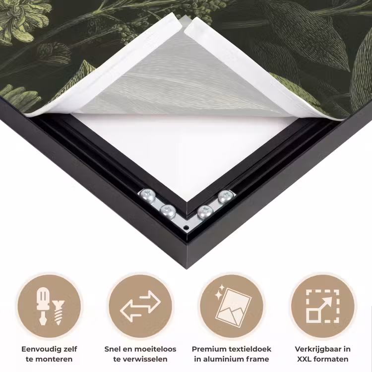 Klassiek - Donker - Botanisch - Planten Textielframe zwart klein 947 -USP_closeupNL