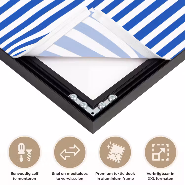 Klassiek - Strepen - Blauw Textielframe zwart klein 947 -USP_closeupNL