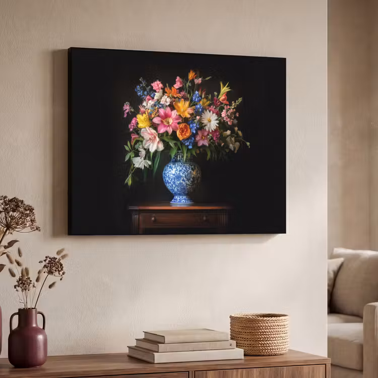 Kleur - Vaas - Bloemen - Boeket Textielframe zwart klein -sfeer3