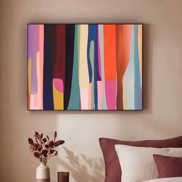 Kleurbanen - Verticaal - Kleurrijk Textielframe zwart klein -sfeer1
