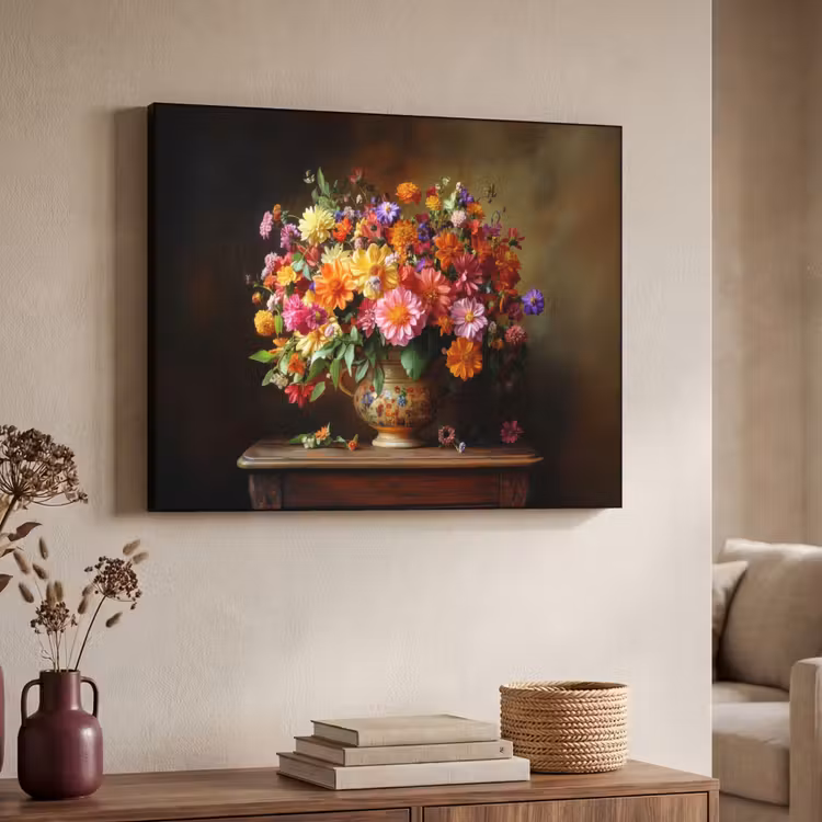 Kleuren - Boeket - Vaas - Hout Textielframe - compleet frame klein -sfeer3