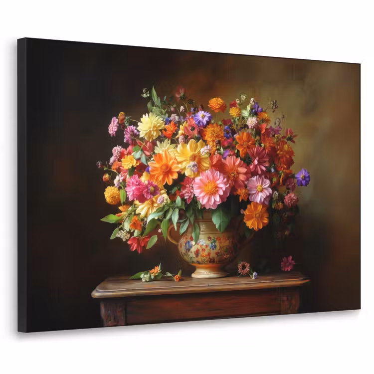 Kleuren - Boeket - Vaas - Hout Textielframe zwart klein -3d