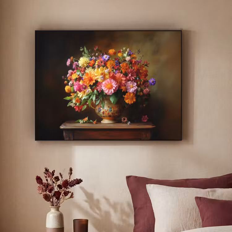 Kleuren - Boeket - Vaas - Hout Textielframe zwart klein -sfeer1