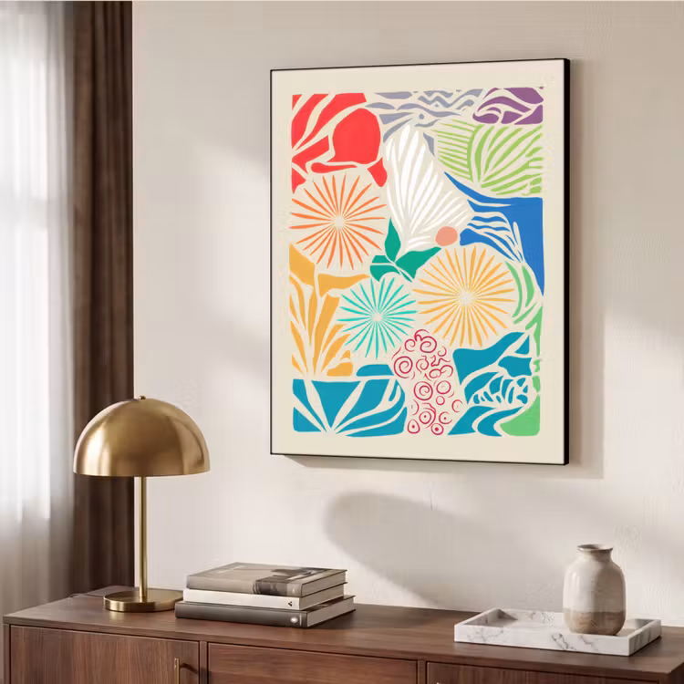 Kleurrijk - Abstract - Bloemen - Patronen Textielframe - compleet frame klein -sfeer3