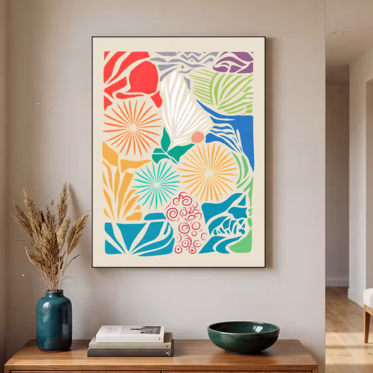 Kleurrijk - Abstract - Bloemen - Patronen Textielframe - compleet frame klein -sfeer1
