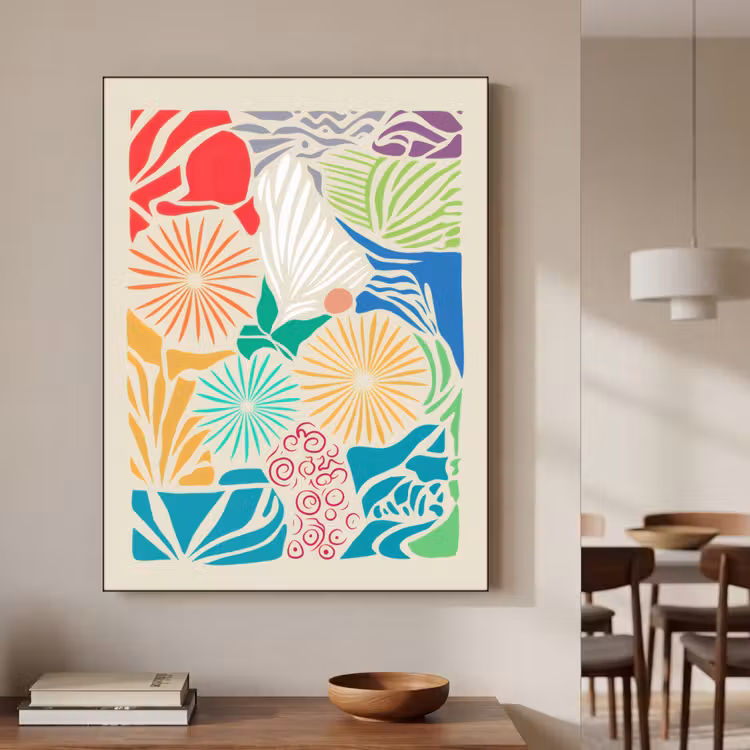 Kleurrijk - Abstract - Bloemen - Patronen Textielframe - compleet frame klein -sfeer2