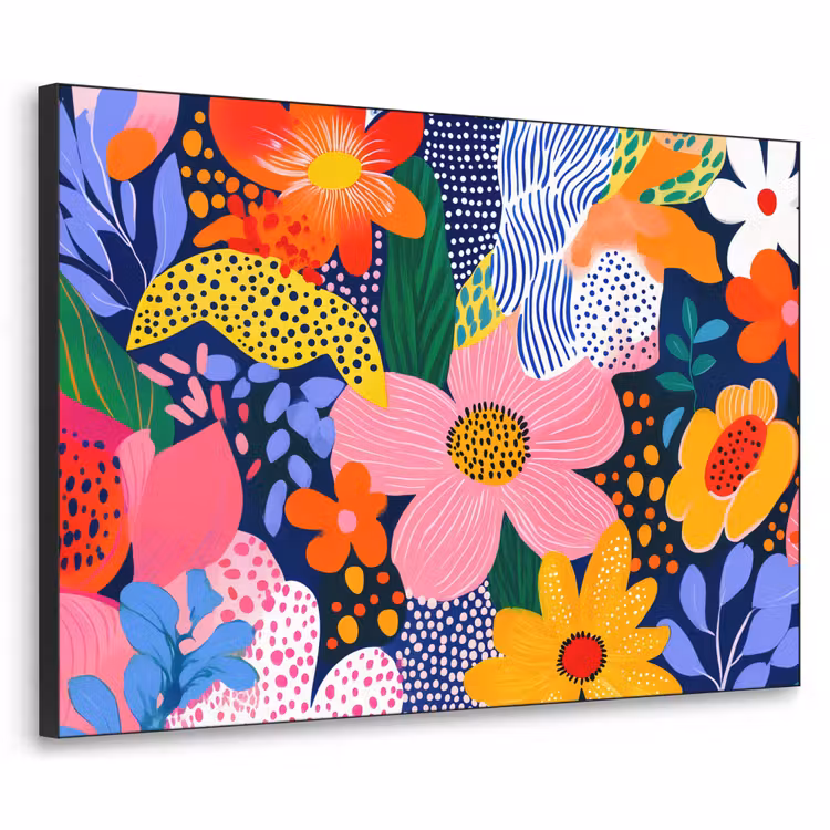 Kleurrijk - Bloemen - Abstract - Stippen Textielframe zwart klein -3d