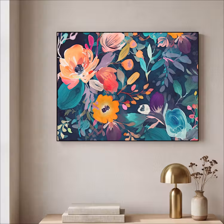 Kleurrijk - Bloemen - Kunst - Natuur - Hippie Textielframe zwart klein -sfeer2