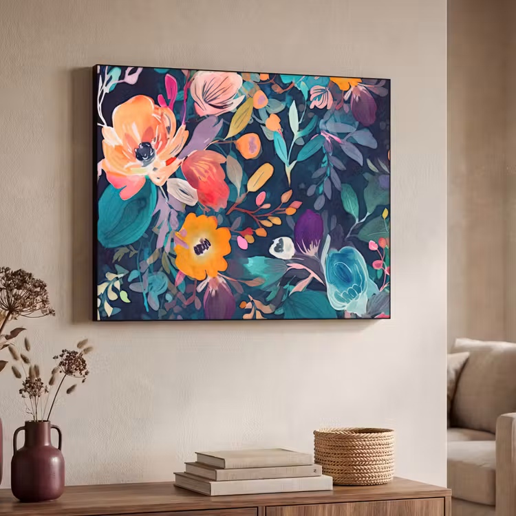 Kleurrijk - Bloemen - Kunst - Natuur - Hippie Textielframe zwart klein -sfeer3