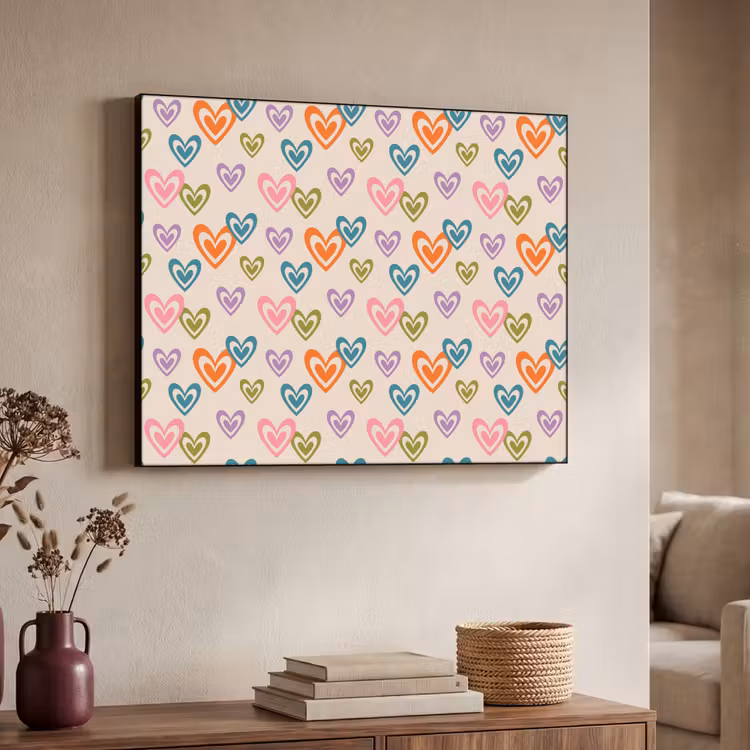 Kleurrijk - Hartjes - Patroon - Beige Textielframe zwart klein 947 -sfeer3