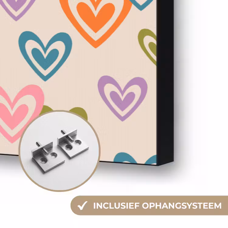 Kleurrijk - Hartjes - Patroon - Beige Textielframe zwart klein 947 -USP_ophangsysteemNL
