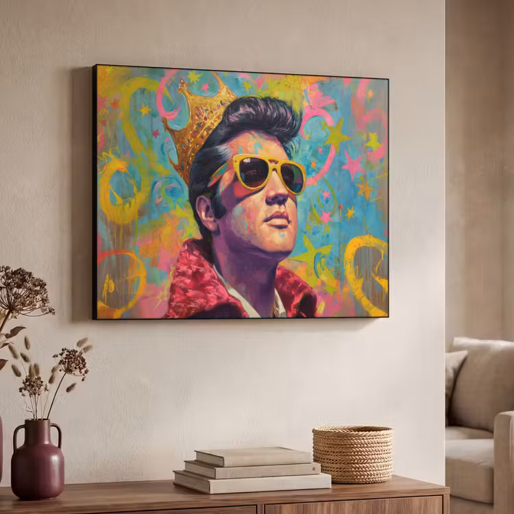 Kleurrijk portret - Kroon - Sterren Textielframe zwart klein -sfeer3