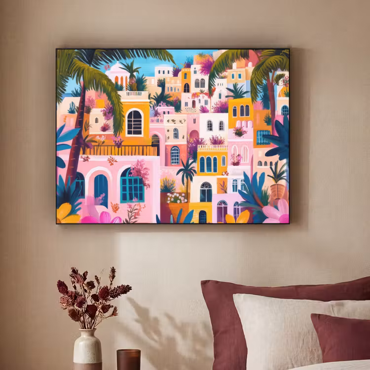 Kleurrijk - Roze - Oranje - Geel - Bloemen Textielframe - compleet frame klein -sfeer1