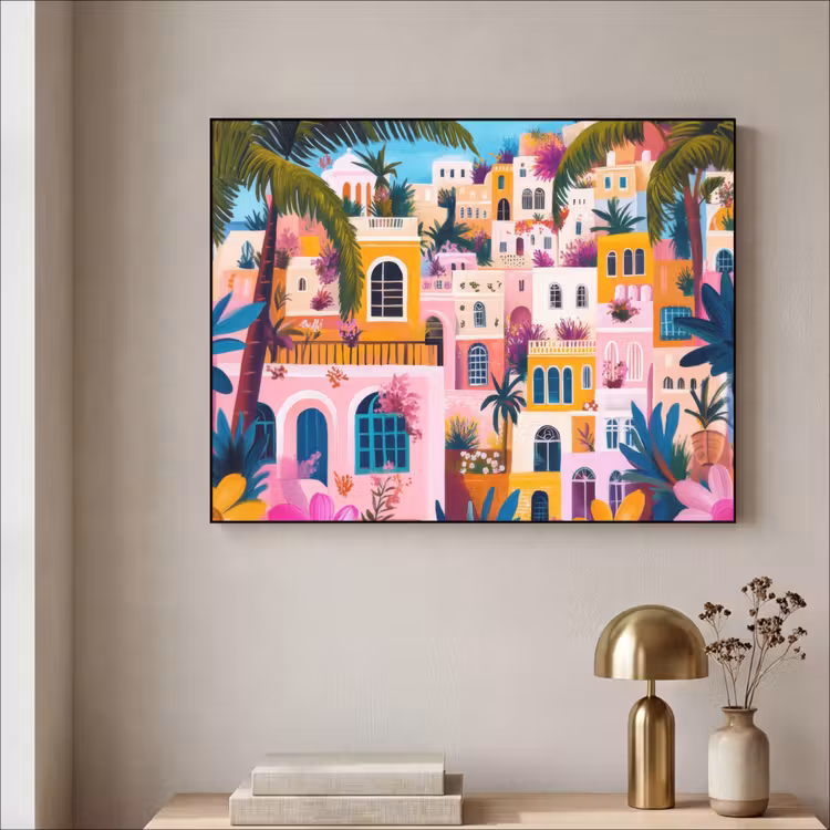 Kleurrijk - Roze - Oranje - Geel - Bloemen Textielframe zwart klein -sfeer2