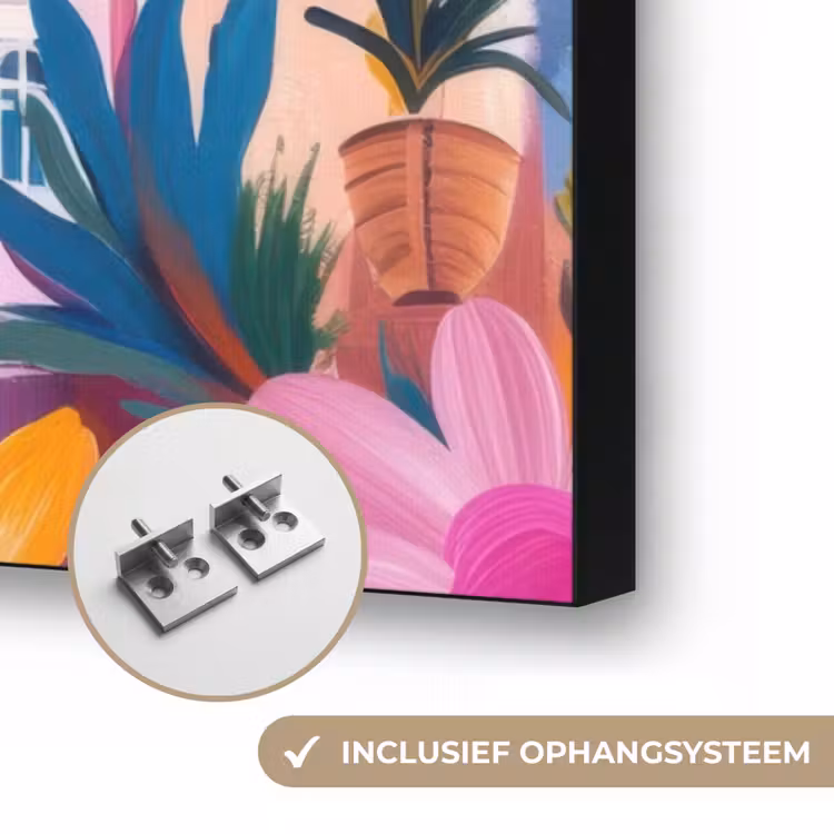 Kleurrijk - Roze - Oranje - Geel - Bloemen Textielframe zwart klein -USP_ophangsysteemNL