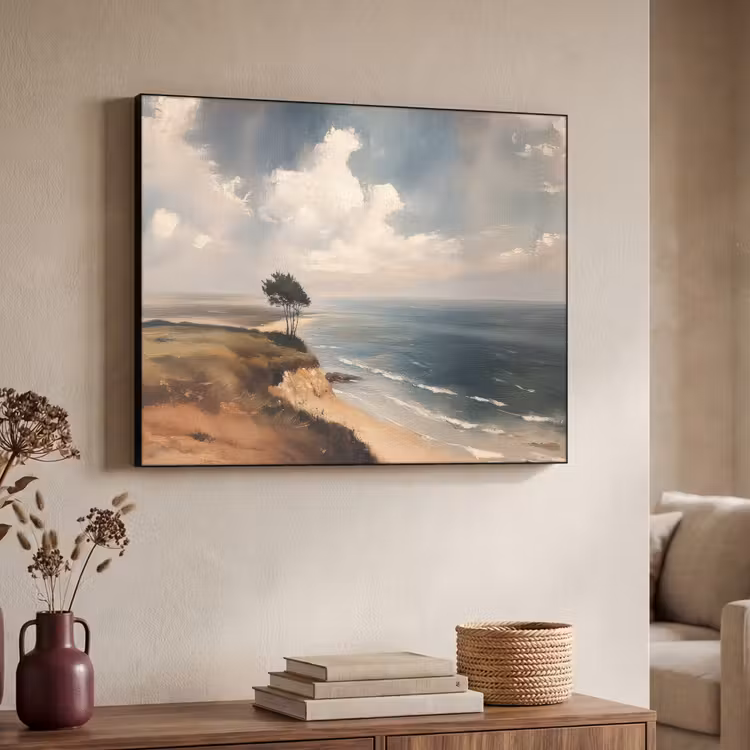 Klif - Zee - Boom Textielframe zwart klein -sfeer3