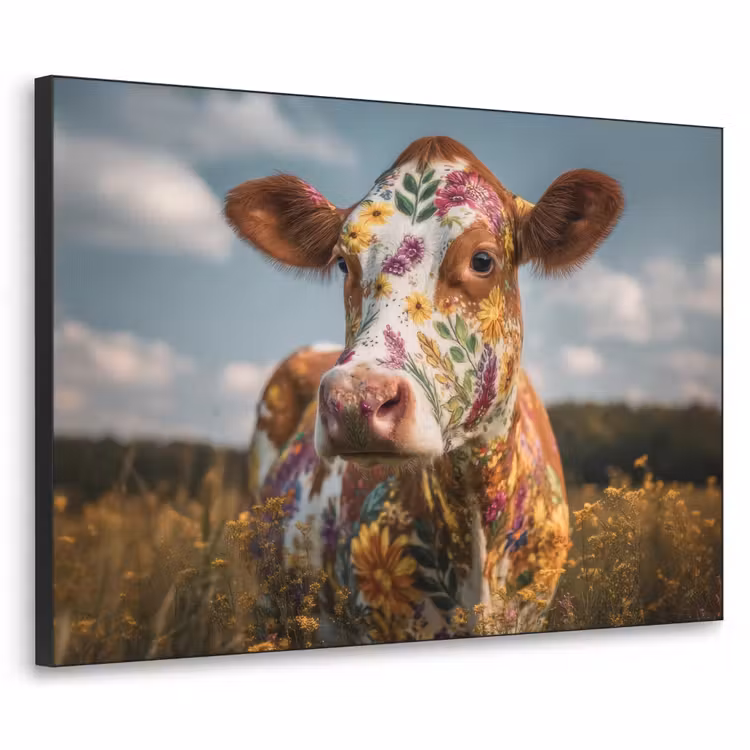 Koe - Bloemen - Weiland Textielframe - compleet frame klein -3d