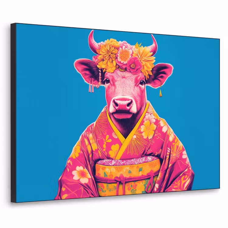 Koe - Bloemenkrans - Oorhangers - Kimono Textielframe zwart klein -3d