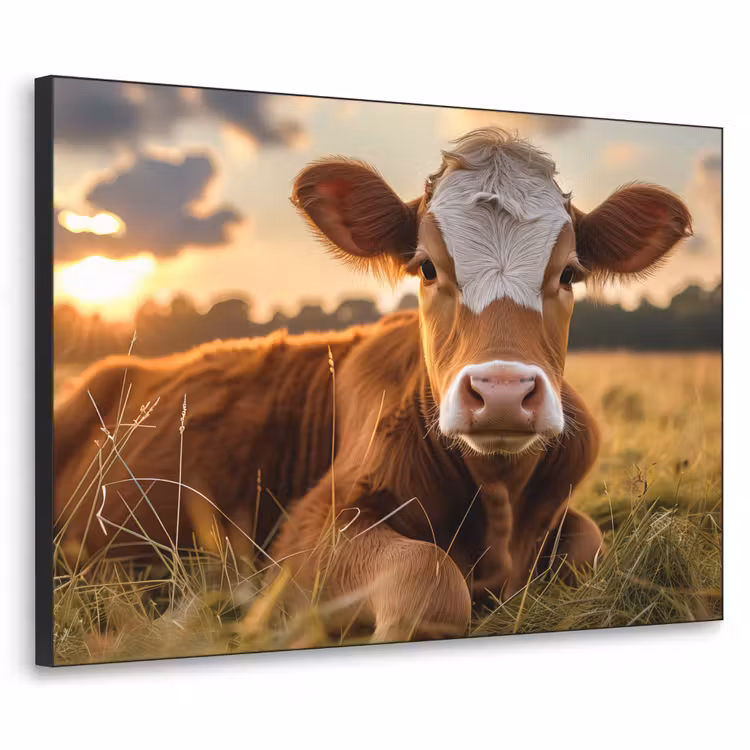 Koe - Dier - Weiland - Gras - Dieren - Natuur Textielframe zwart klein -3d