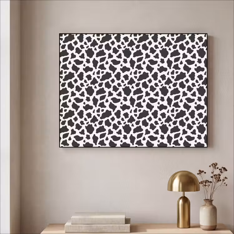 Koe - Vlekken - Patroon - Zwart Textielframe zwart klein 947 -sfeer2