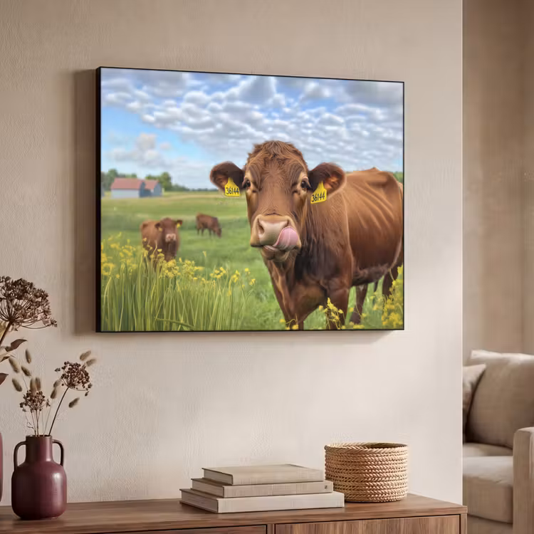 Koe - Weide - Bloemen Textielframe - compleet frame klein -sfeer3