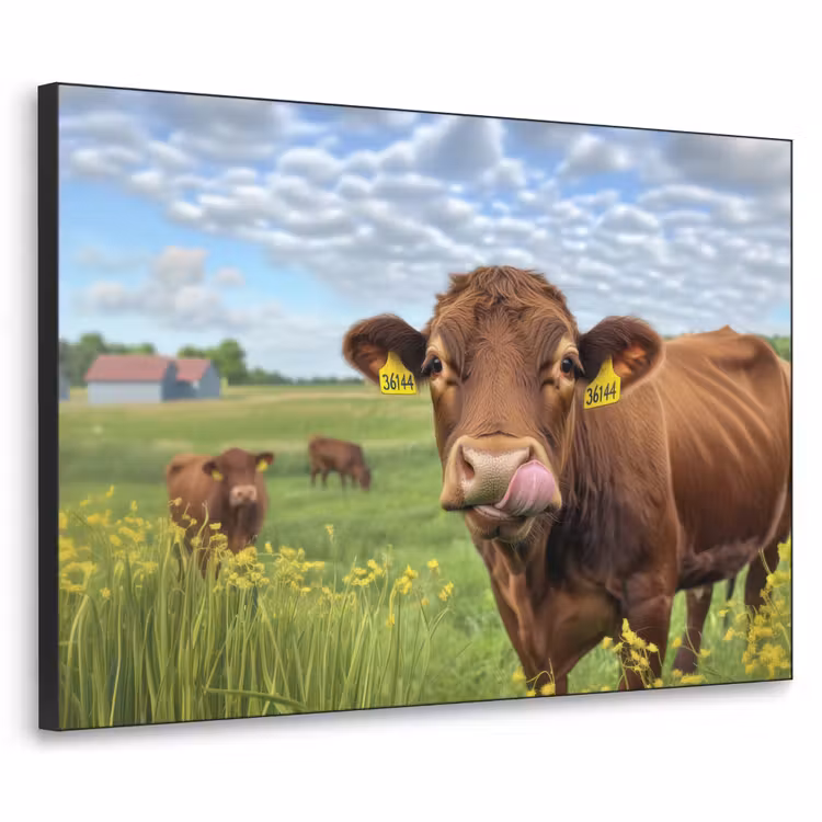 Koe - Weide - Bloemen Textielframe zwart klein -3d