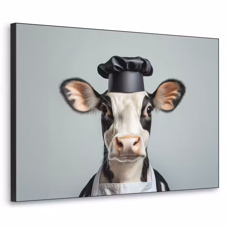 Koe - Zwart - Wit - Kok Textielframe - compleet frame klein -3d