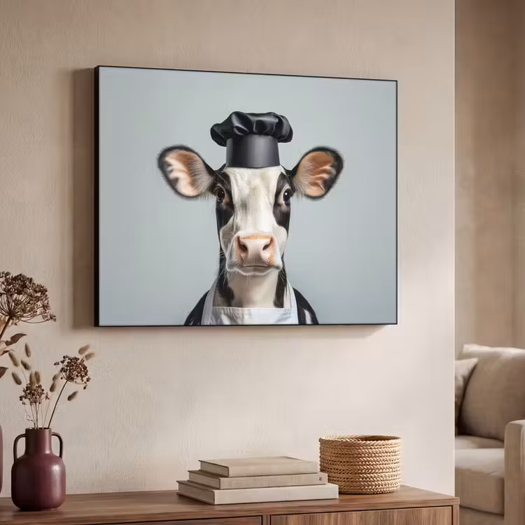 Koe - Zwart - Wit - Kok Textielframe - compleet frame klein -sfeer3