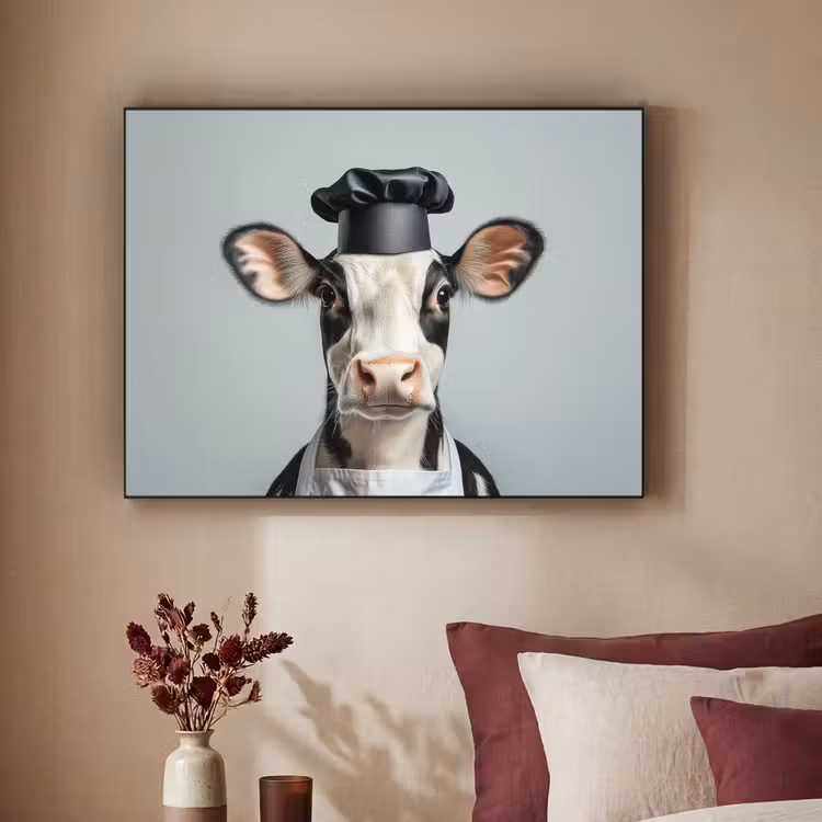 Koe - Zwart - Wit - Kok Textielframe zwart klein -sfeer1