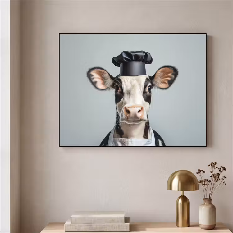 Koe - Zwart - Wit - Kok Textielframe zwart klein -sfeer2
