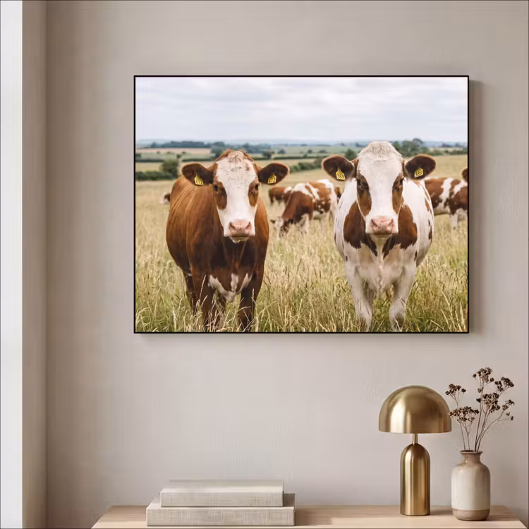 Koeien - Portret - Weide - Boerderij - Nieuwsgierig Textielframe zwart klein -sfeer2