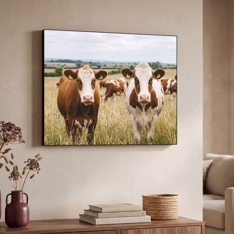 Koeien - Portret - Weide - Boerderij - Nieuwsgierig Textielframe zwart klein -sfeer3