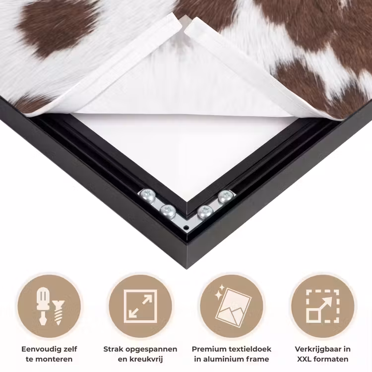 Koeienhuid - Klassiek - Bruin Textielframe zwart klein -USP_feed_closeupNL