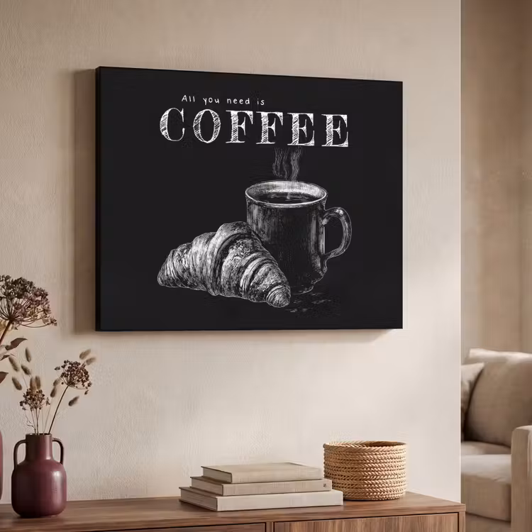 Koffie - Croissant - Tekst Textielframe - compleet frame klein -sfeer3