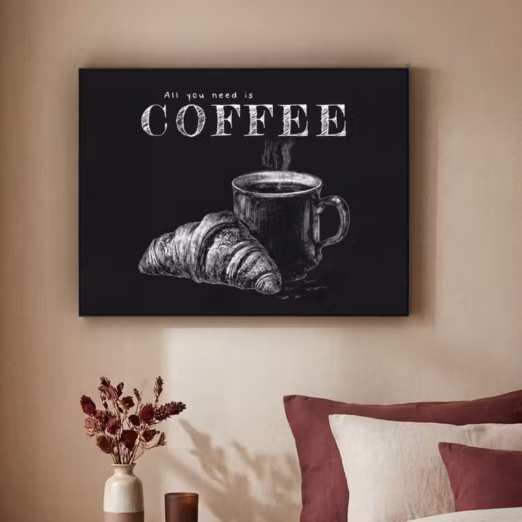 Koffie - Croissant - Tekst Textielframe zwart klein -sfeer1