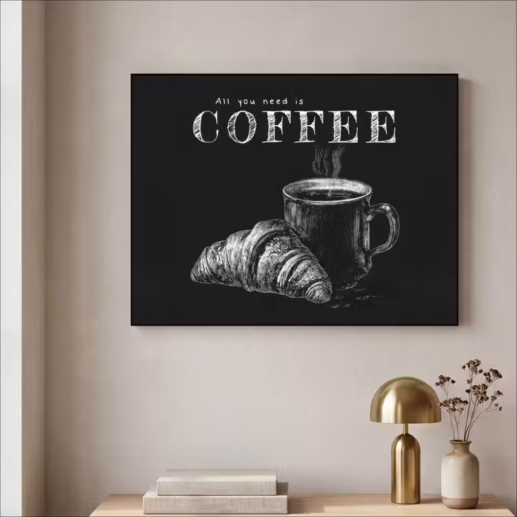 Koffie - Croissant - Tekst Textielframe zwart klein -sfeer2