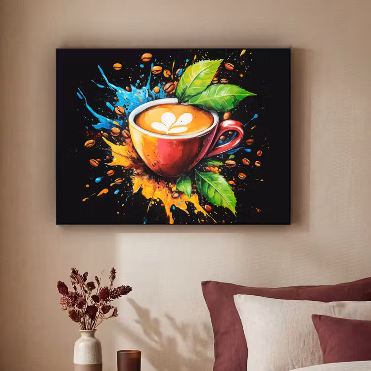 Koffie - Graffiti - Drinken - Abstract Textielframe zwart klein -sfeer1