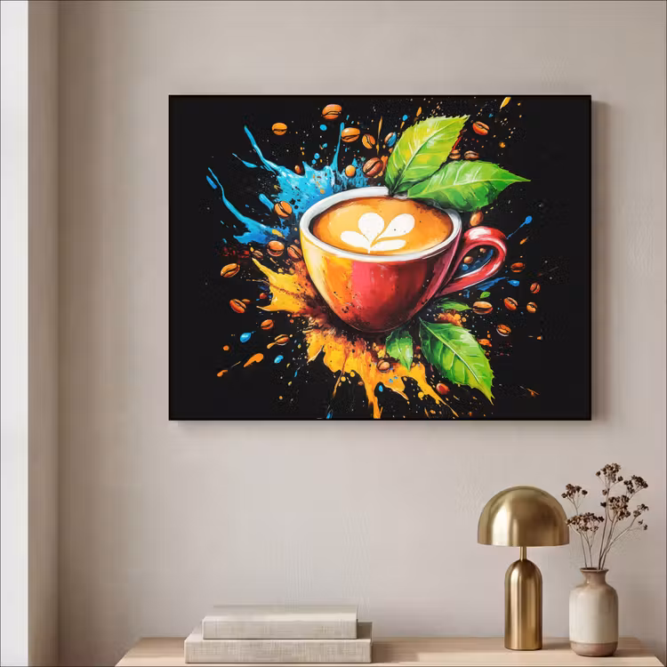 Koffie - Graffiti - Drinken - Abstract Textielframe - compleet frame klein -sfeer2