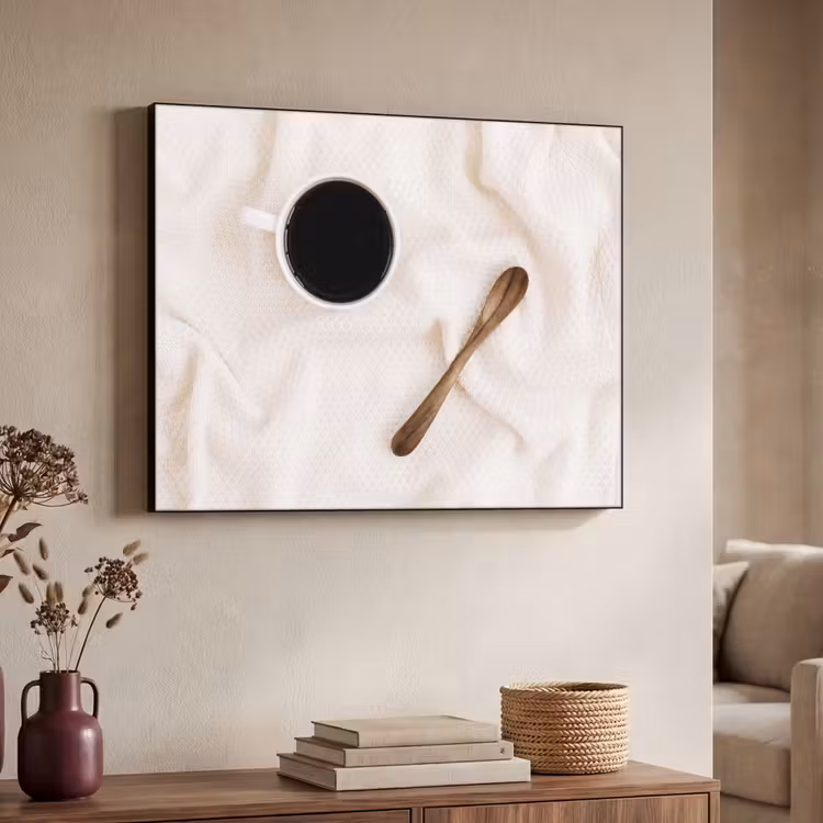 Koffie - Lepel - Mok Textielframe zwart klein -sfeer3
