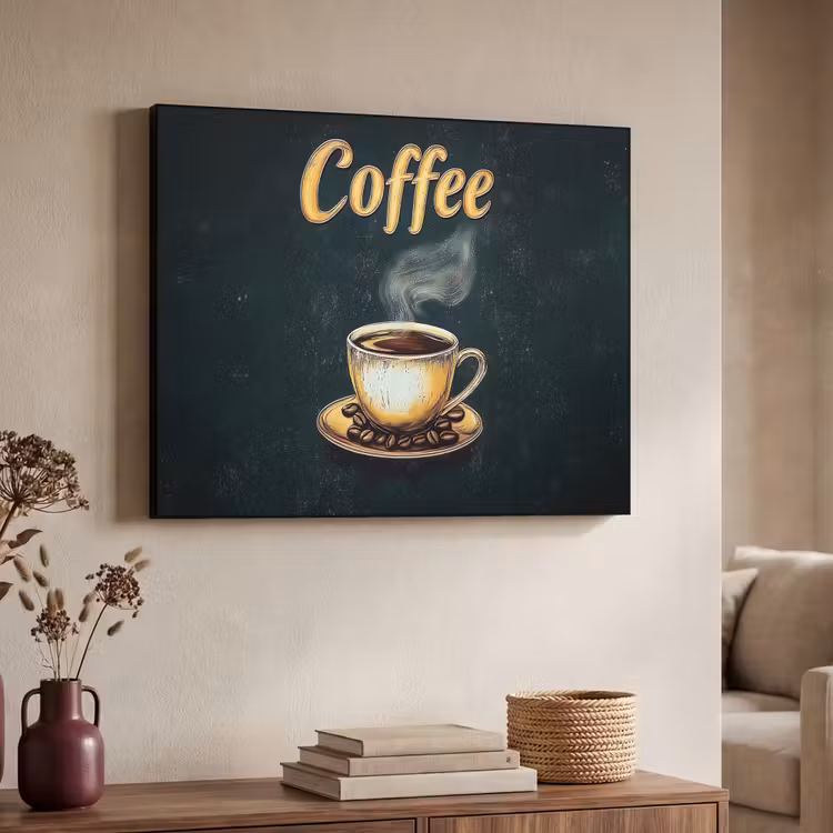 Koffie - Schotel - Koffiebonen - Retro Textielframe zwart klein -sfeer3