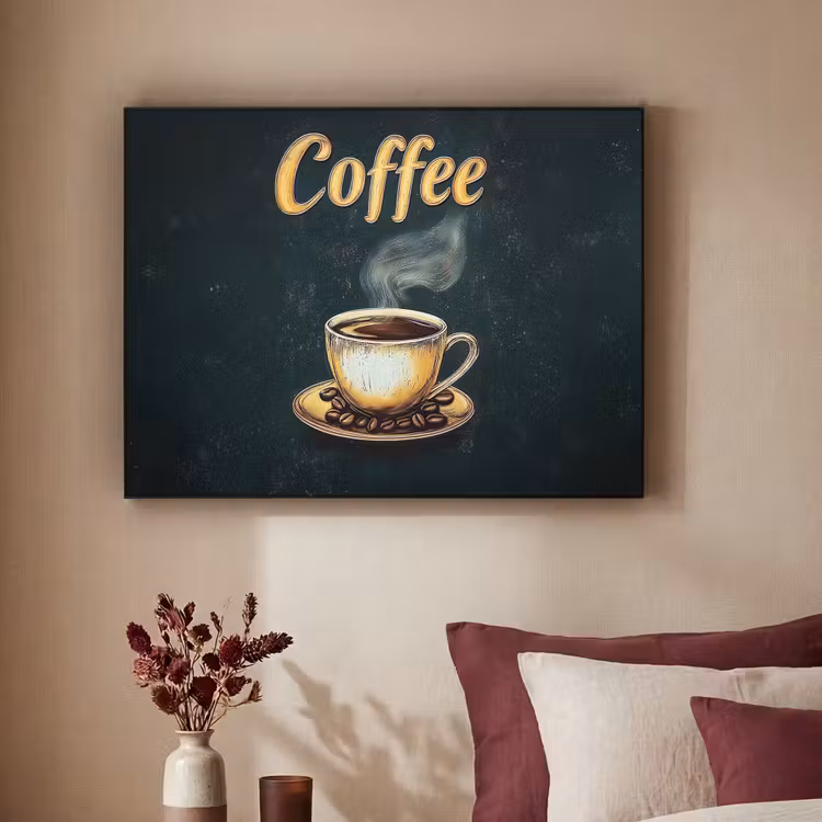 Koffie - Schotel - Koffiebonen - Retro Textielframe zwart klein -sfeer1