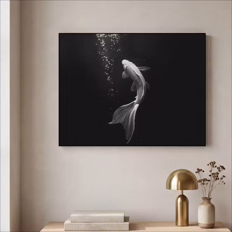 Koi - Vis - Wit - Zwart Textielframe - compleet frame klein -sfeer2