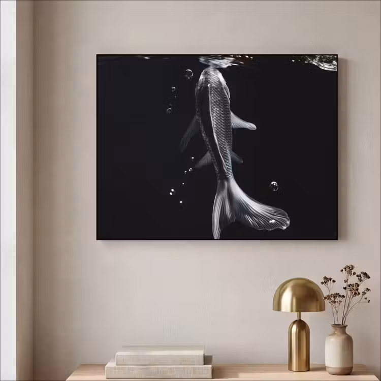 Koi - Vissen - Water - Zwart Textielframe zwart klein -sfeer2