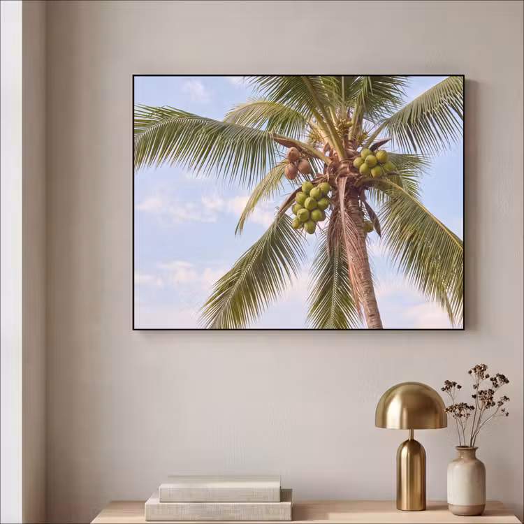 Kokosnoot - Boom - Tropisch - Natuur - Groen Textielframe zwart klein -sfeer2