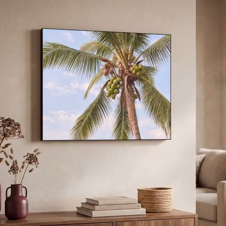 Kokosnoot - Boom - Tropisch - Natuur - Groen Textielframe zwart klein -sfeer3