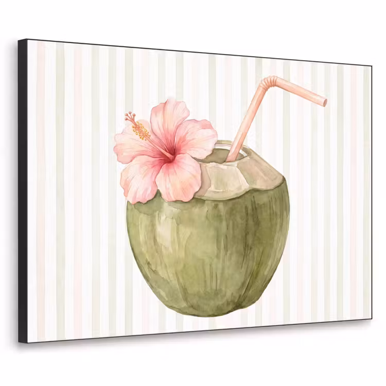 Kokosnoot - Drank - Tropisch - Illustratie - Zomer Textielframe zwart klein -3d