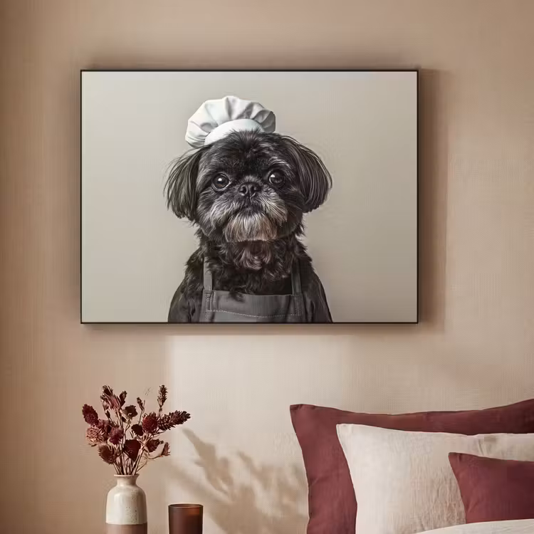 Kokskleding - Zwart - Hondje Textielframe - compleet frame klein -sfeer1